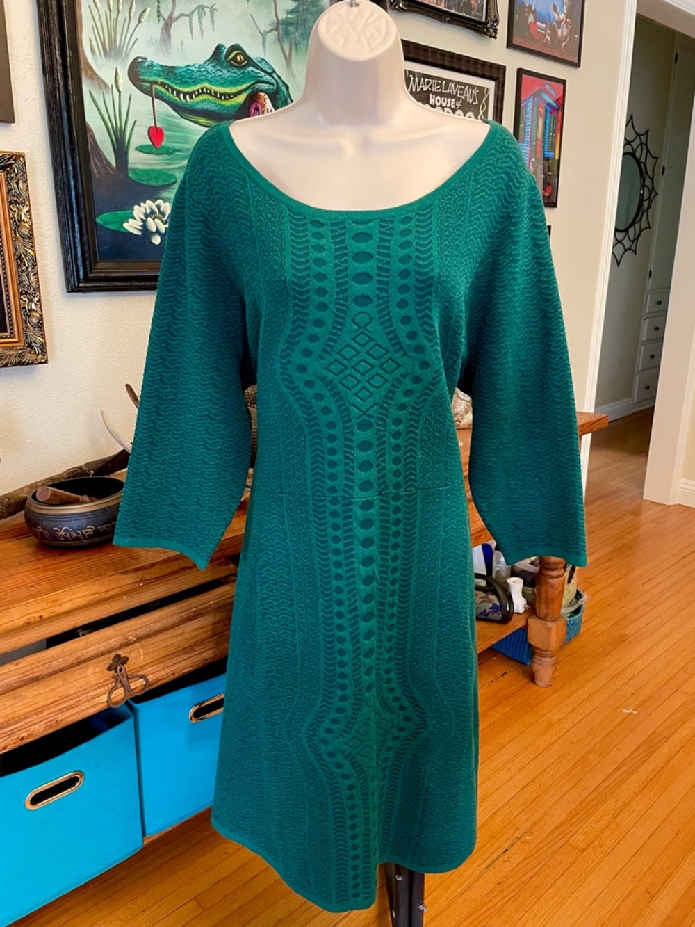 Gabby Skye Forest Green Knit 3/4 Sleeve Dress 2X